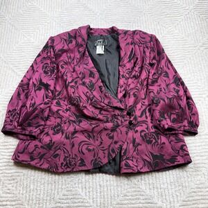 Alex Evenings Blazer Womens 1X Magenta Black Floral Formal Evening Cocktail